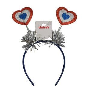 Claires Patriotic Heart Bopper Headband Glitter Red Silver Blue